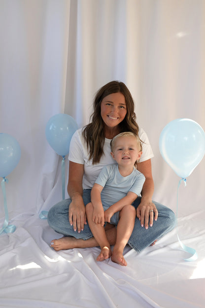 Toddler Short Sleeve Pajama Set - Ribbed - Soft Sky