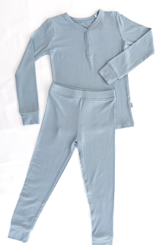 Toddler Long Sleeve Pajama Set - Ribbed - Soft Sky