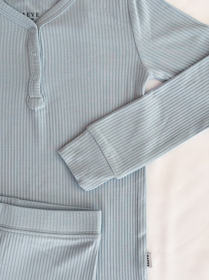 Toddler Long Sleeve Pajama Set - Ribbed - Soft Sky