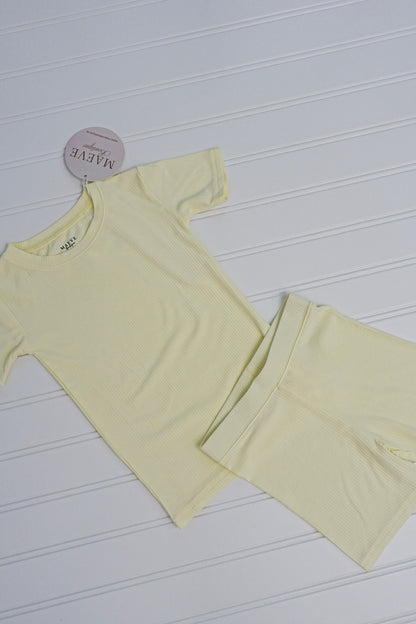 Toddler Short Sleeve Pajama Set - Ribbed - Soft Sunshine