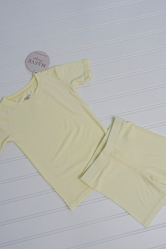 Toddler Short Sleeve Pajama Set - Ribbed - Soft Sunshine