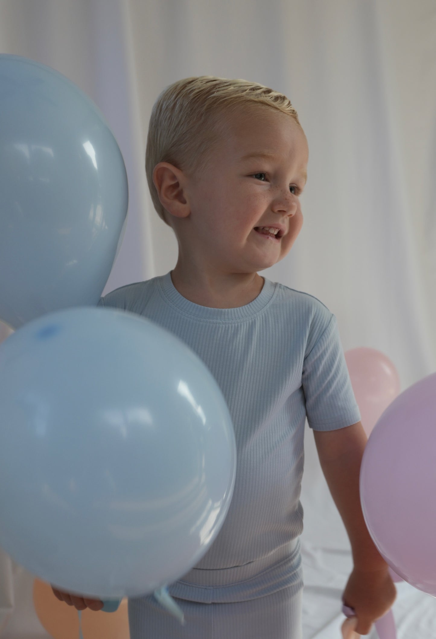 Toddler Short Sleeve Pajama Set - Ribbed - Soft Sky
