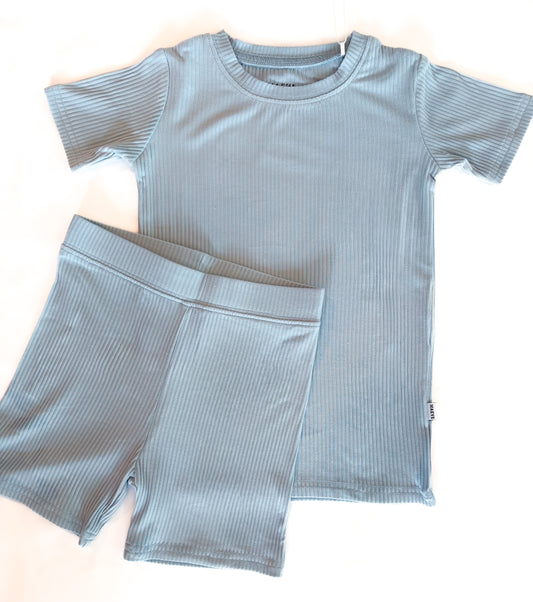 Toddler Short Sleeve Pajama Set - Ribbed - Soft Sky